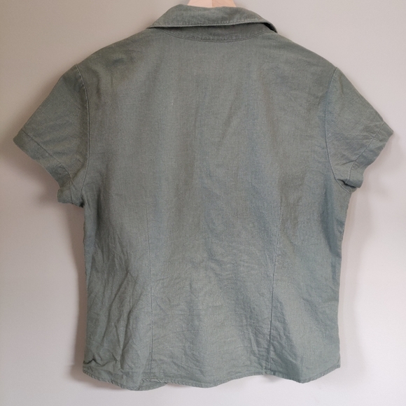 Tres You Green Linen Blend Button-Up Short Sleeve Size 12 - Picture 10 of 12
